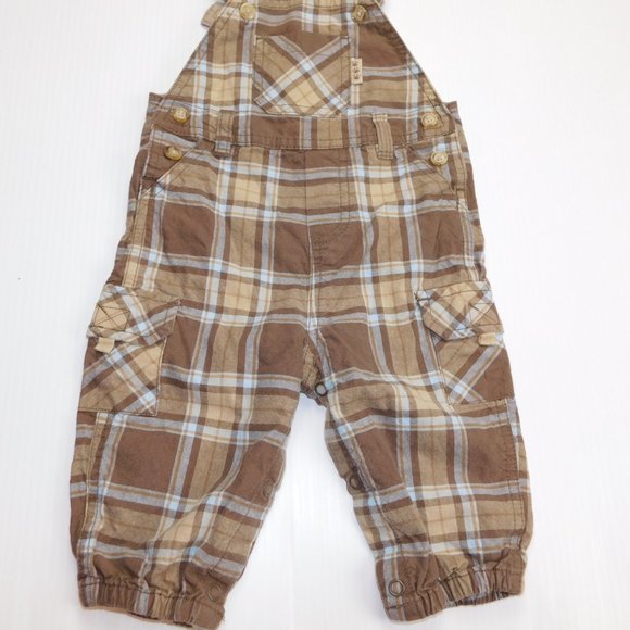 Carters Boys 9 Months Brown Plaid Overalls - Picture 5 of 7